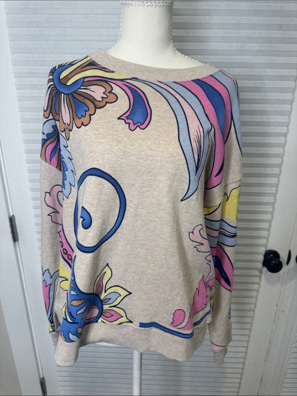 Talbots Beige Sweater with Multicolor Floral Swirl Print